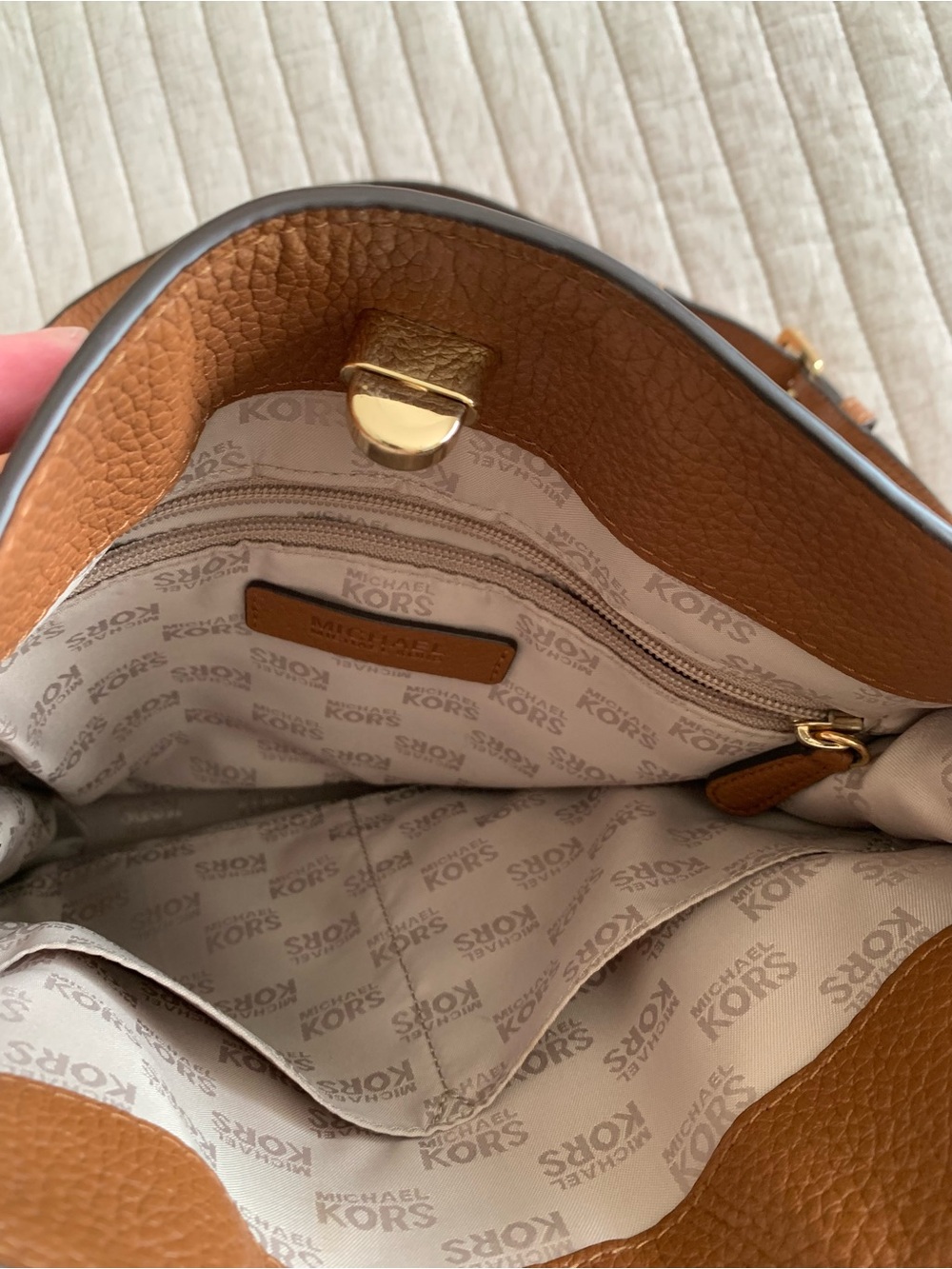 Michael Kors Tan Brown Leather Studded Shoulder Bag Purse with Gold Hardware - Picture 12 of 14